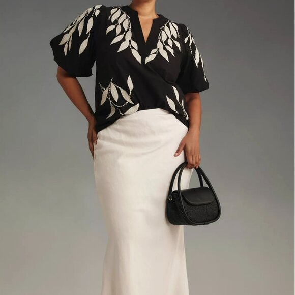 By Anthropologie Puff-Sleeve Embroidered Blouse 1X Plus Sized - Picture 9 of 9